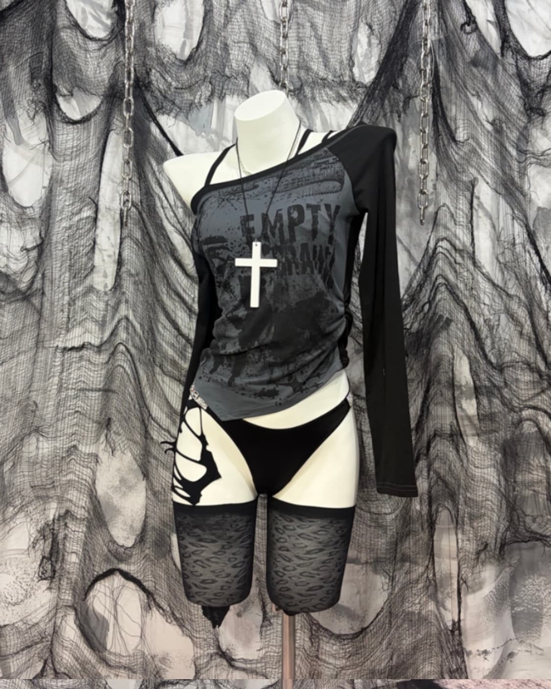 Y2K off-shoulder shirring long sleeve 상품이미지2