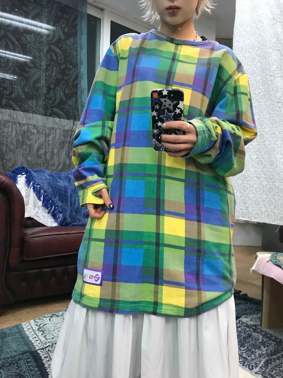 빈티지 여성 체크 핑거홀 미디원피스  상품이미지1