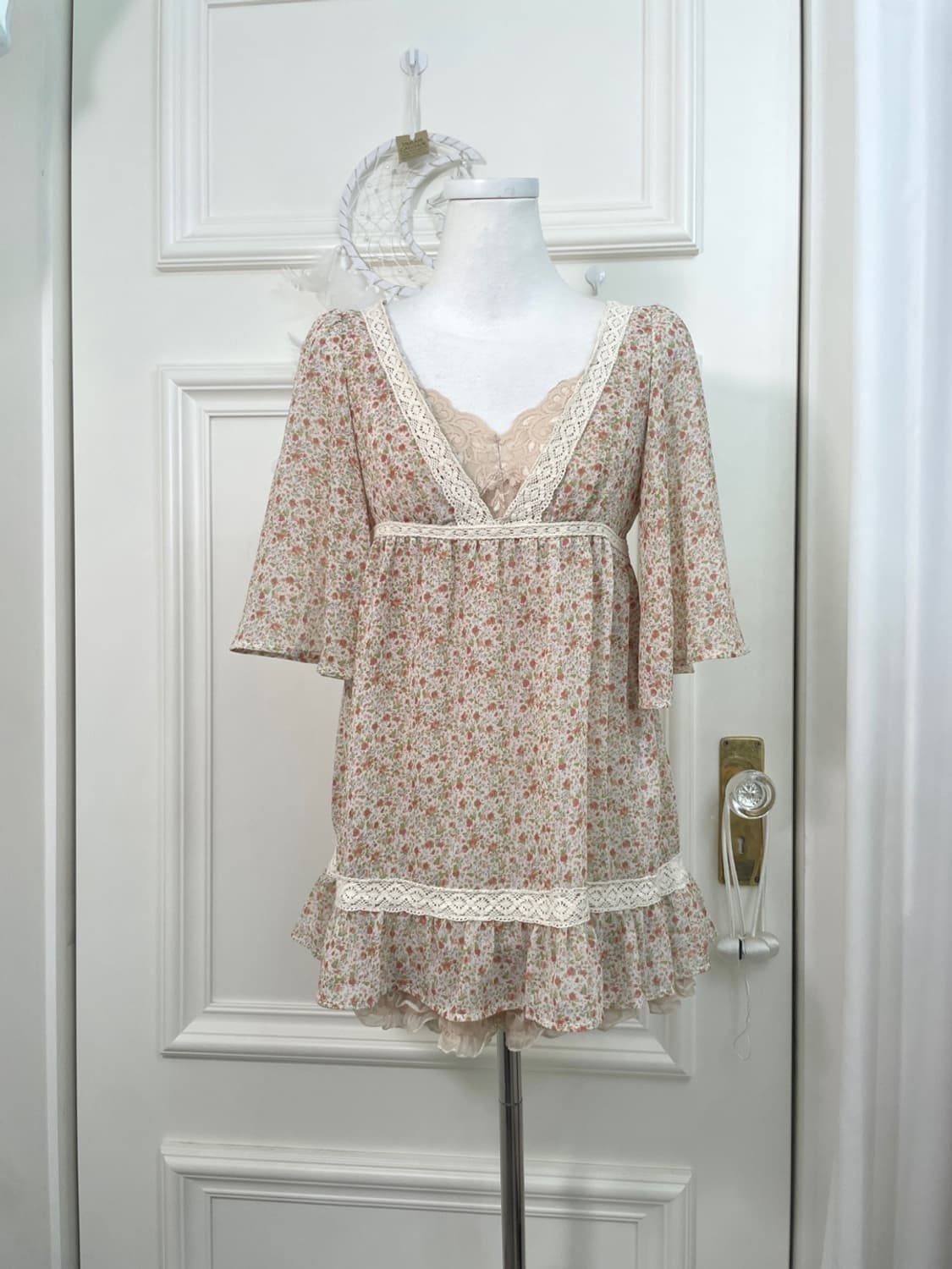 flower lace trim blouse&beige lace cotto 상품이미지1
