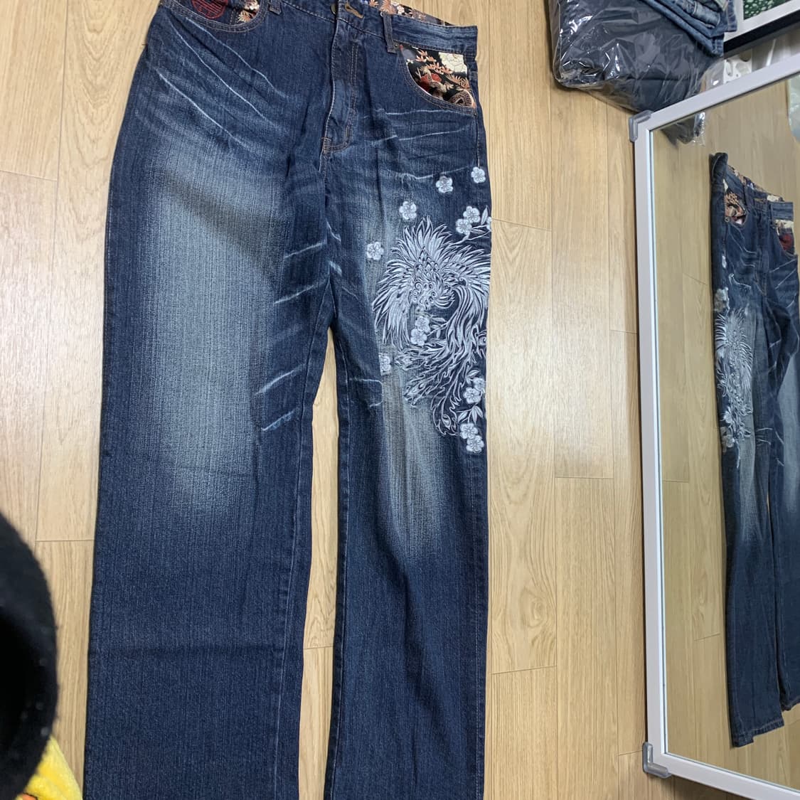 32-L)풍천상점 오리엔탈 봉황 자수 청바지 상품이미지1