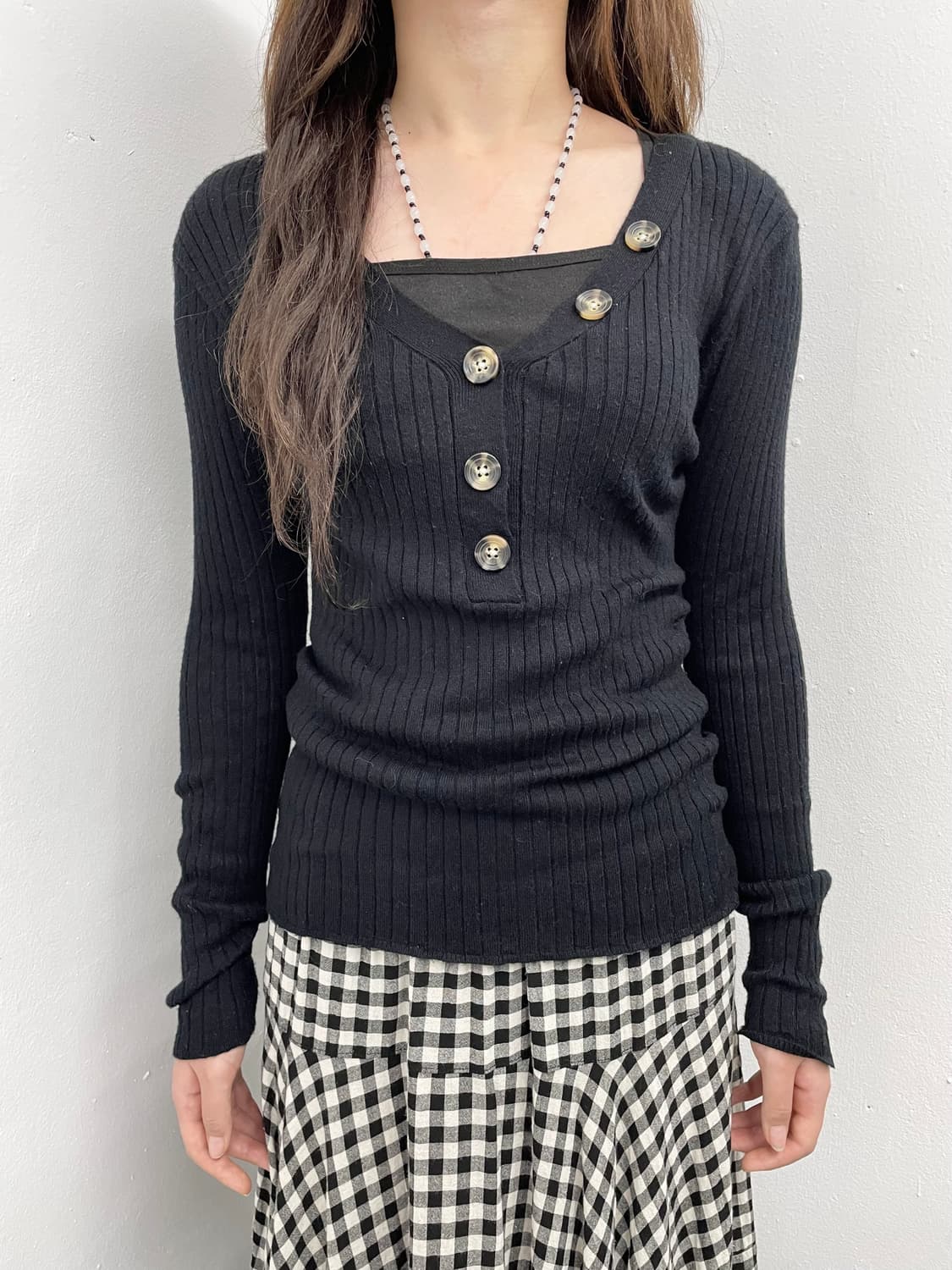 y2k 골지 버튼 탑 상품이미지2