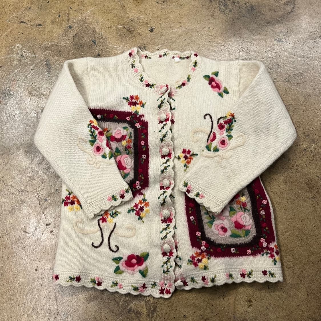빈티지 모리스타일 플라워 자수 화이트 가디건 b14 상품이미지3