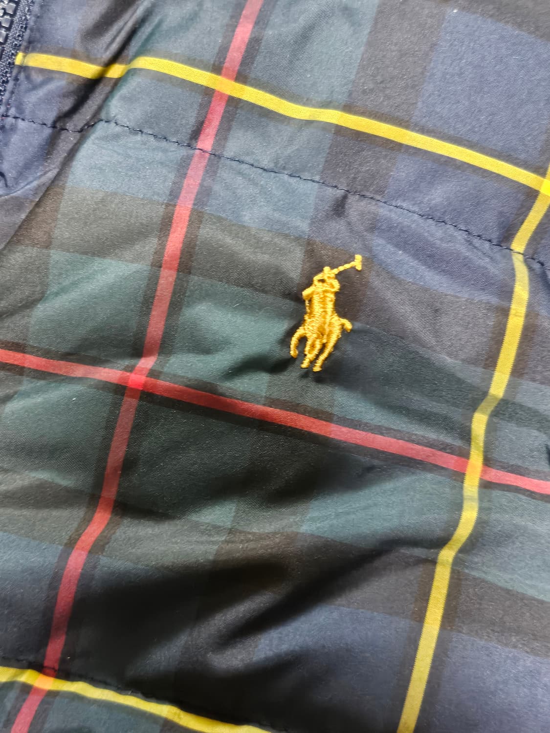 폴로랄프로렌 핀터깔 타탄체크 포니로고 패딩 쪼끼 베스트 M 상품이미지3