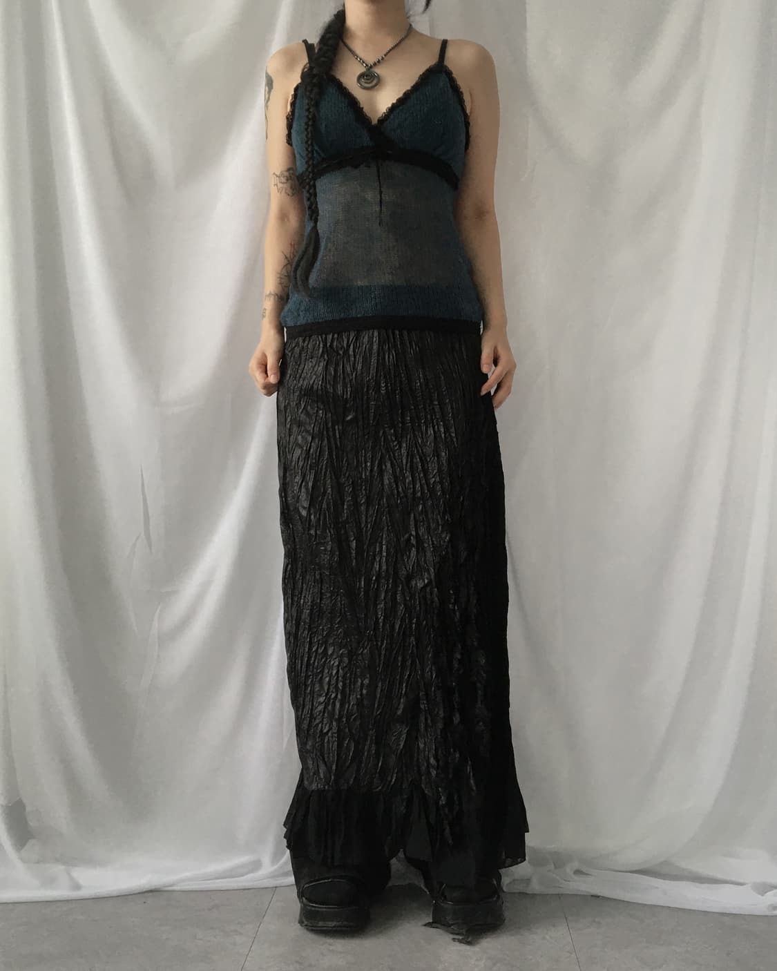 Lace trimming woolen knit sleeveless 상품이미지1