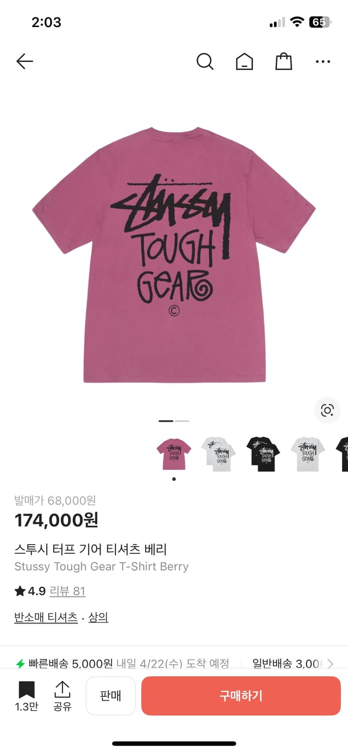 스투시 터프 기어 티셔츠 베리 M 상품이미지1