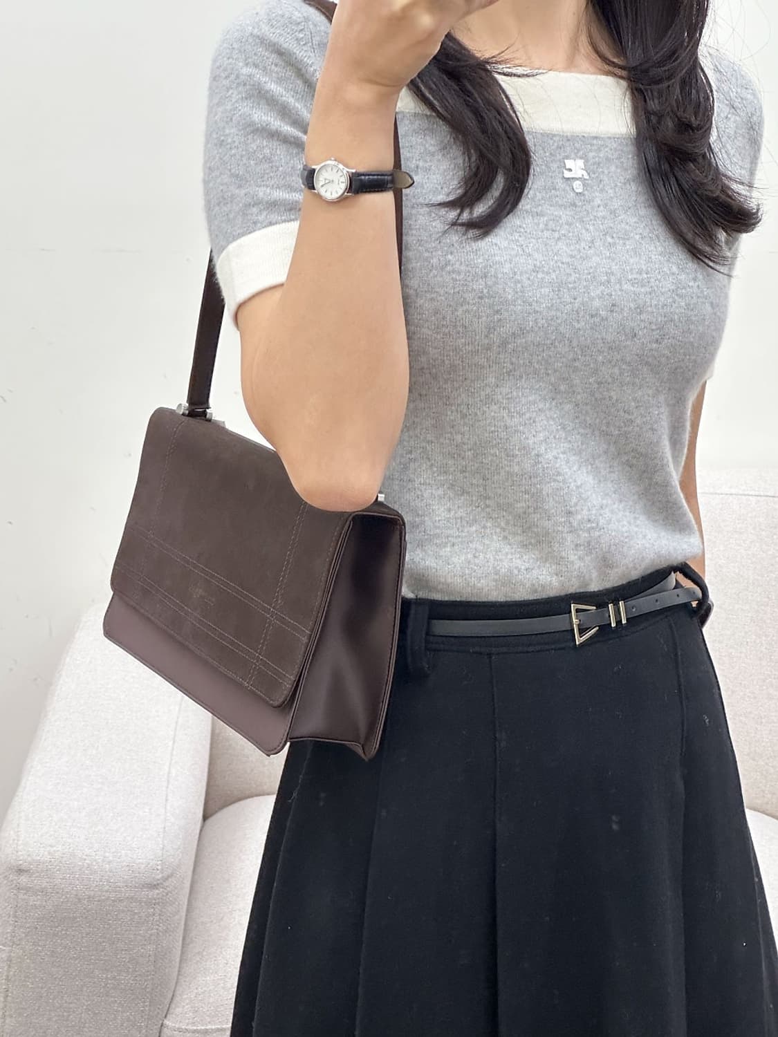 courreges / 꾸레쥬 그레이 울&캐시미어 스퀘어 넥 니트  상품이미지8