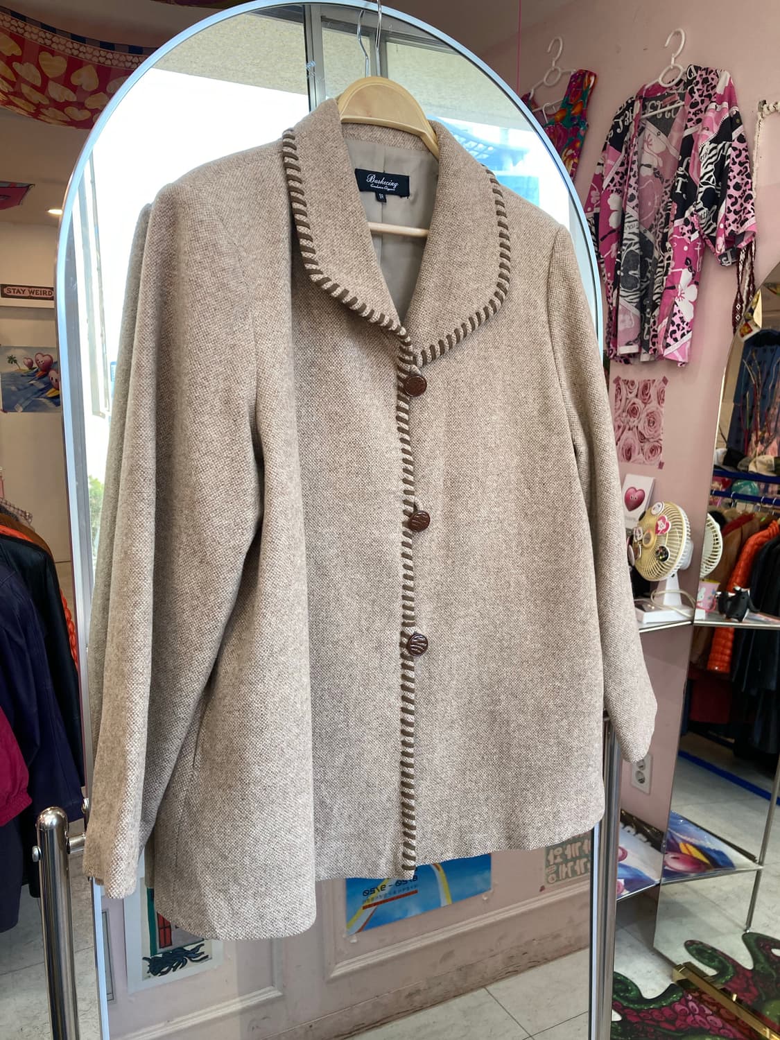 빈티지 브라운 버튼 미디 코트 상품이미지1