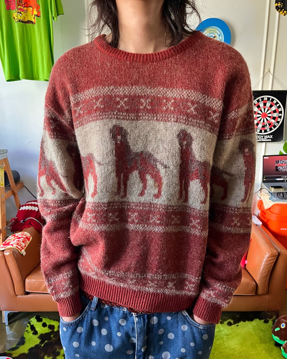 90-00s Green Feather Wool Knit Sweather 상품이미지3