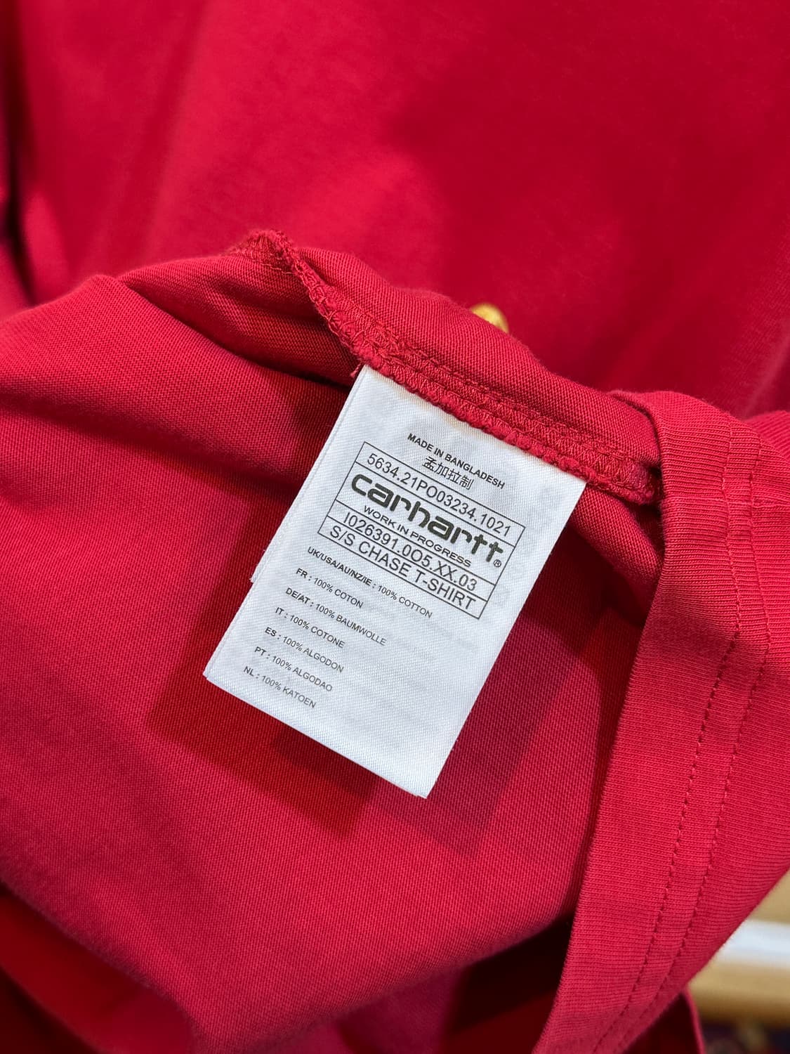 칼하트WIP 자수 로고 반팔 티셔츠 레드 XL 상품이미지4