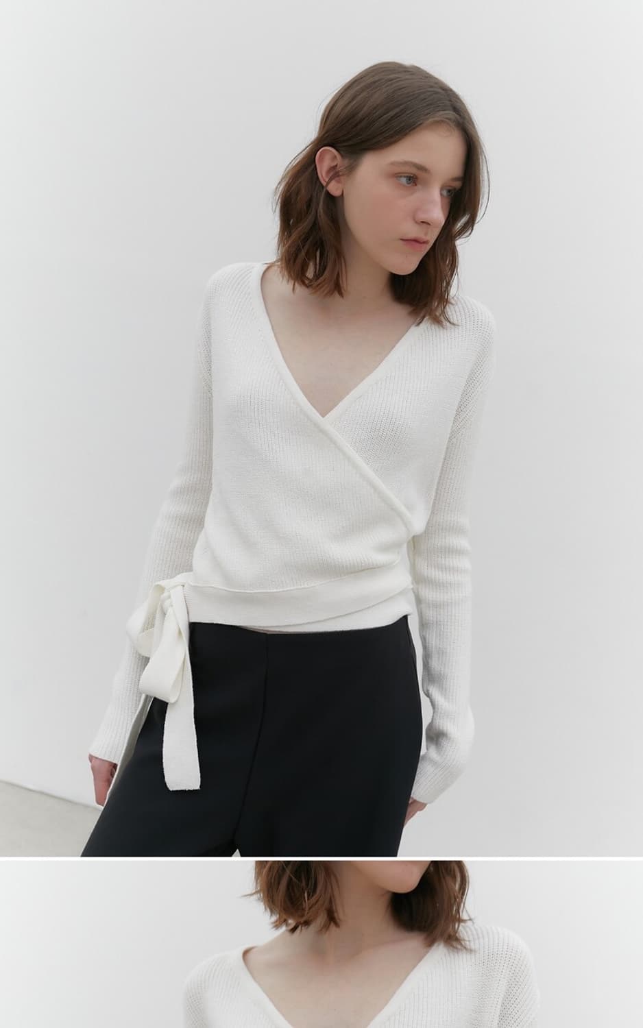 헤더먼트 딥 브이넥 랩 니트 - 블랙 상품이미지4