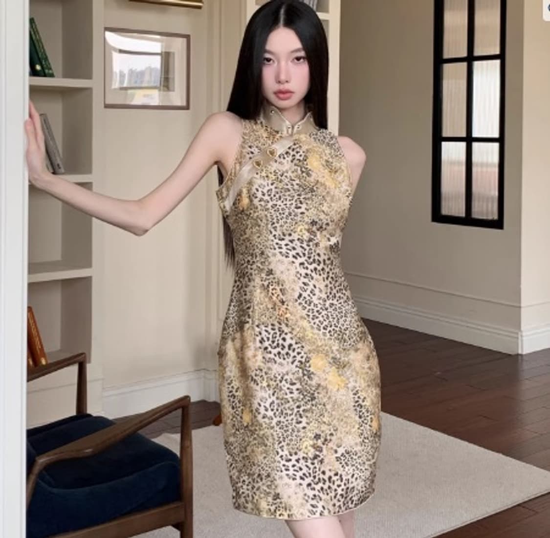 레오파드 미니 원피스 치파오 갸루 오리엔탈 상품이미지2