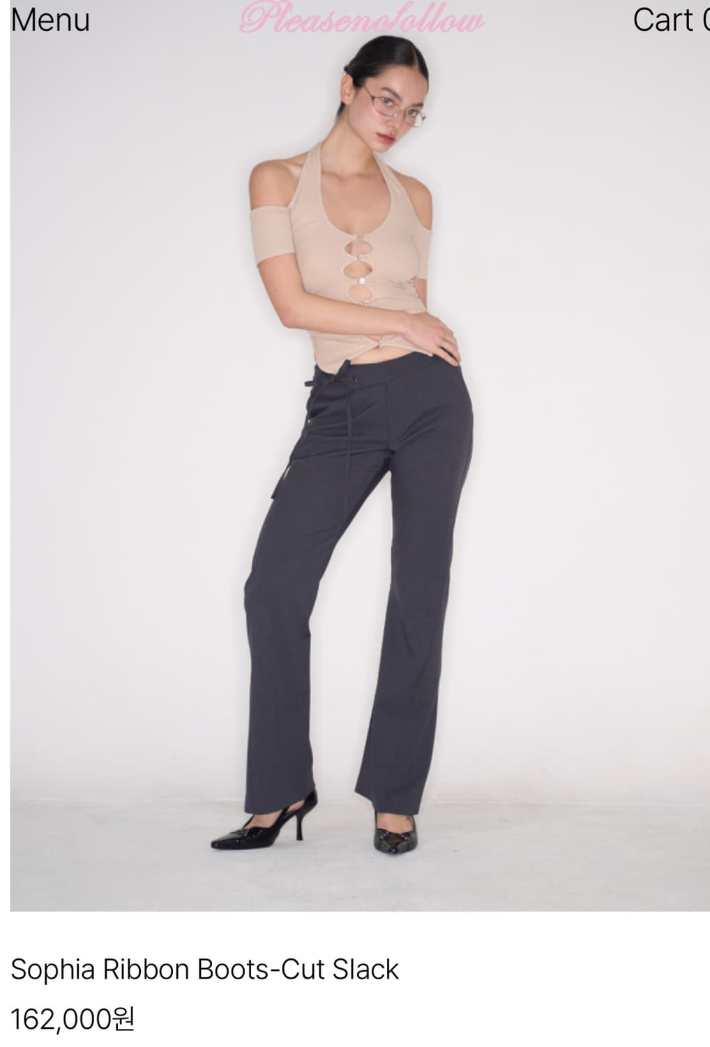 플리즈노팔로우 소피아 리본 부츠컷 슬렉스 차콜1사이즈 상품이미지5