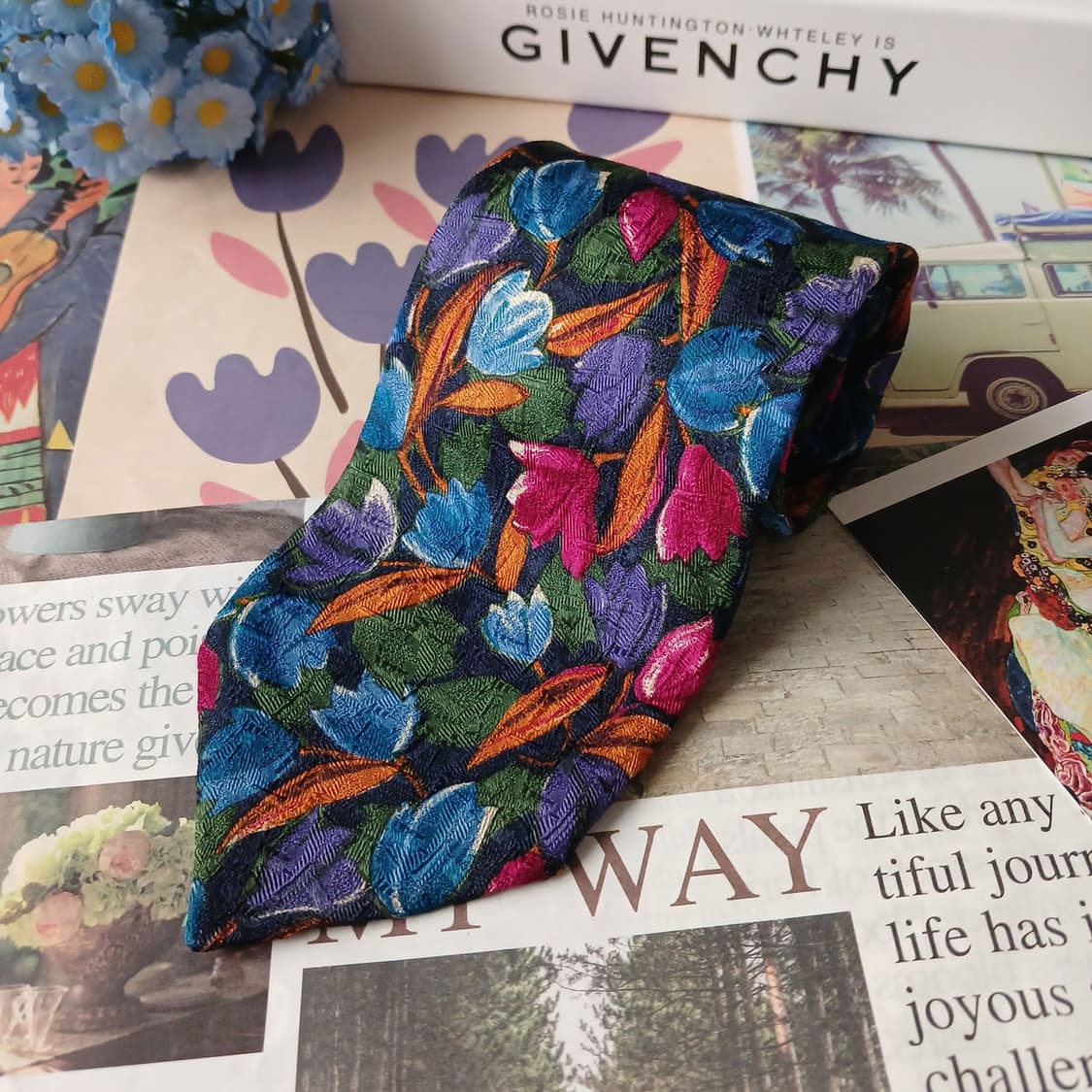 지방시 실크 블루 아트 플로럴 넥타이 9.1cm A+등급 A19139
 상품이미지2