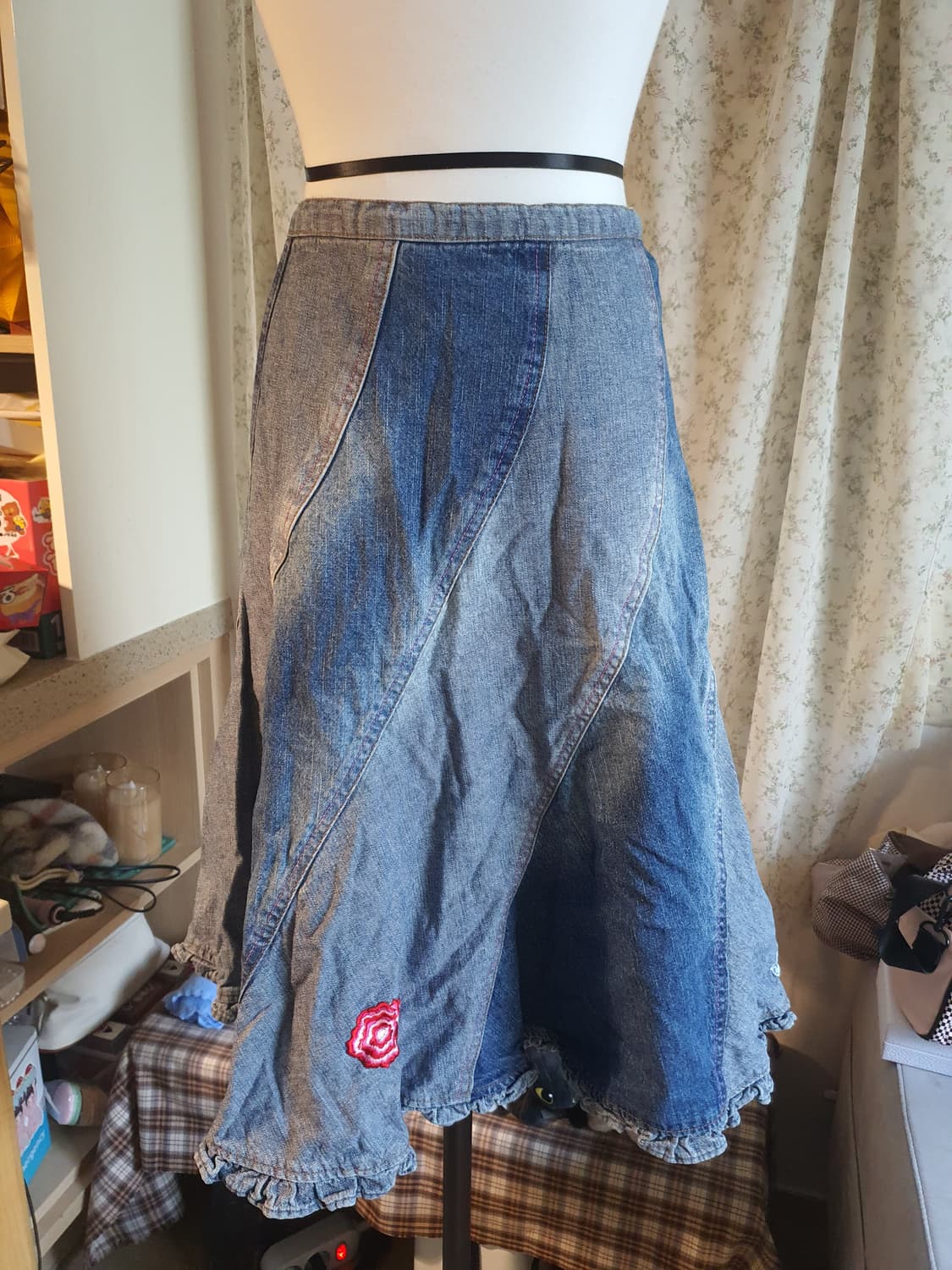 [빈티지] 패치워크 데님 자수 스커트 청치마 상품이미지3