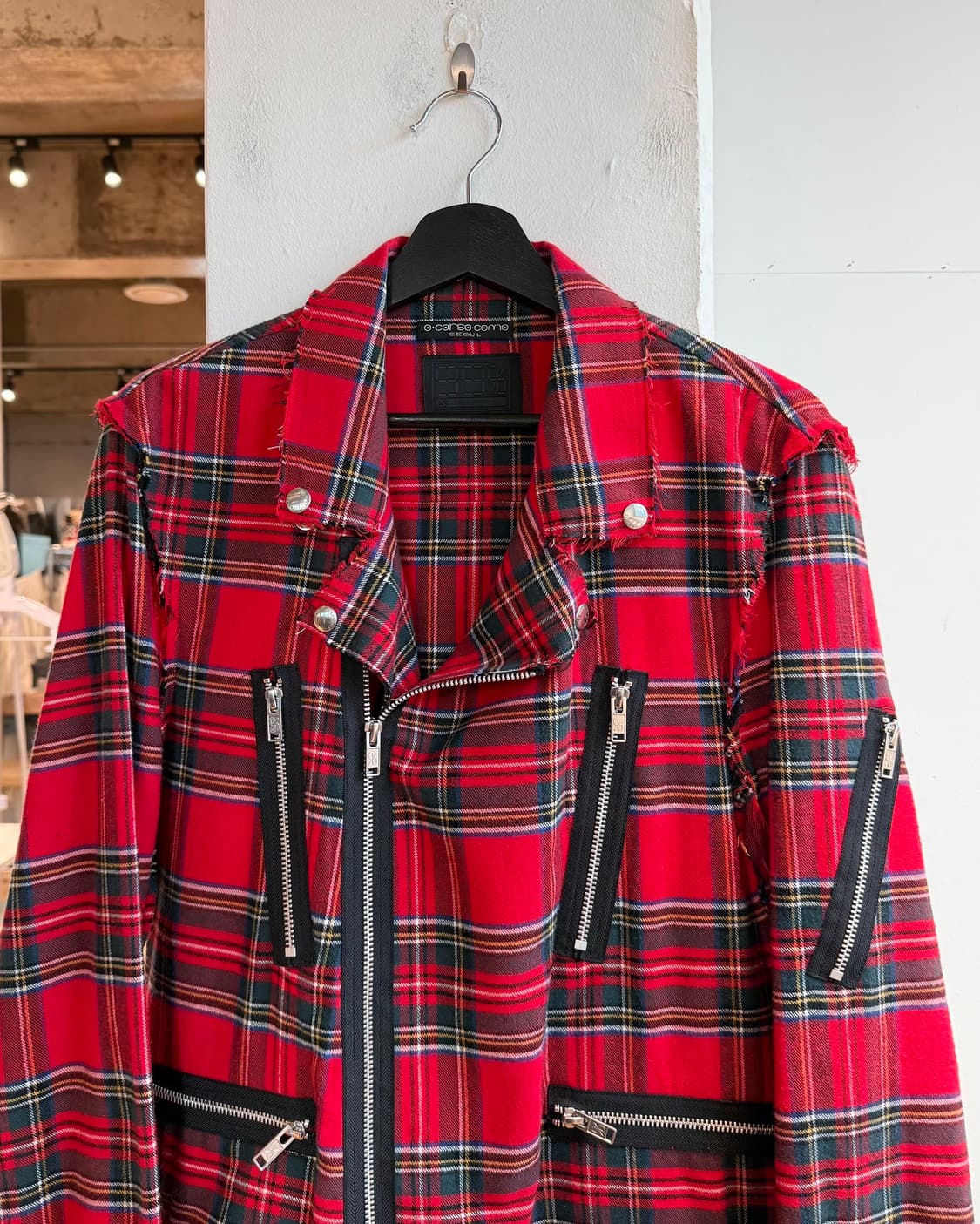나인티나인퍼센트이즈 레드 체크 바이커 자켓  상품이미지3