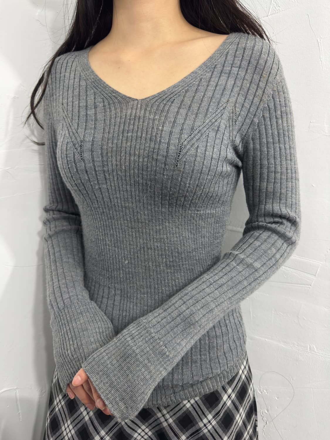 comme ca gray slim knit top 상품이미지3