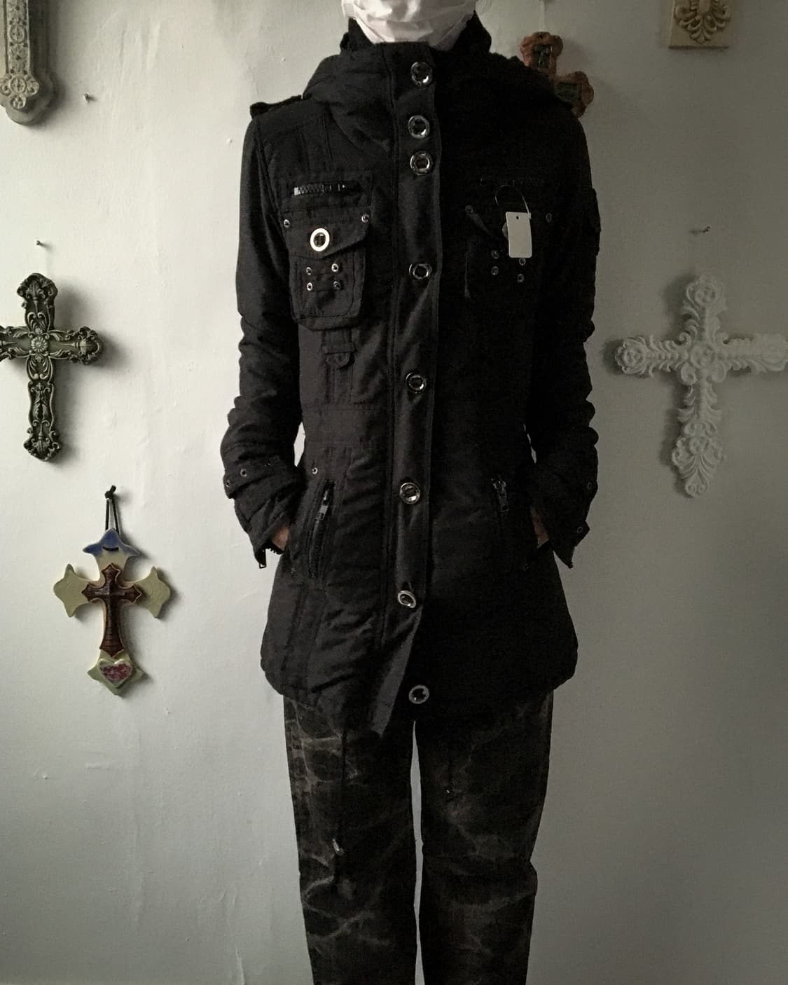 High neck padded belted jacket 상품이미지1