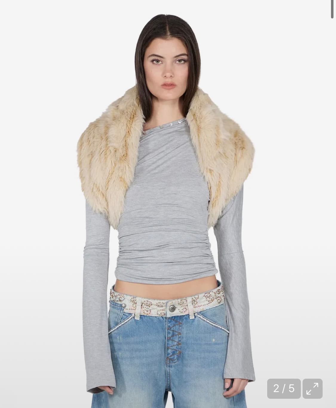 스컬프터 오프숄더 그레이 Shell Button Sleeve Top 상품이미지1