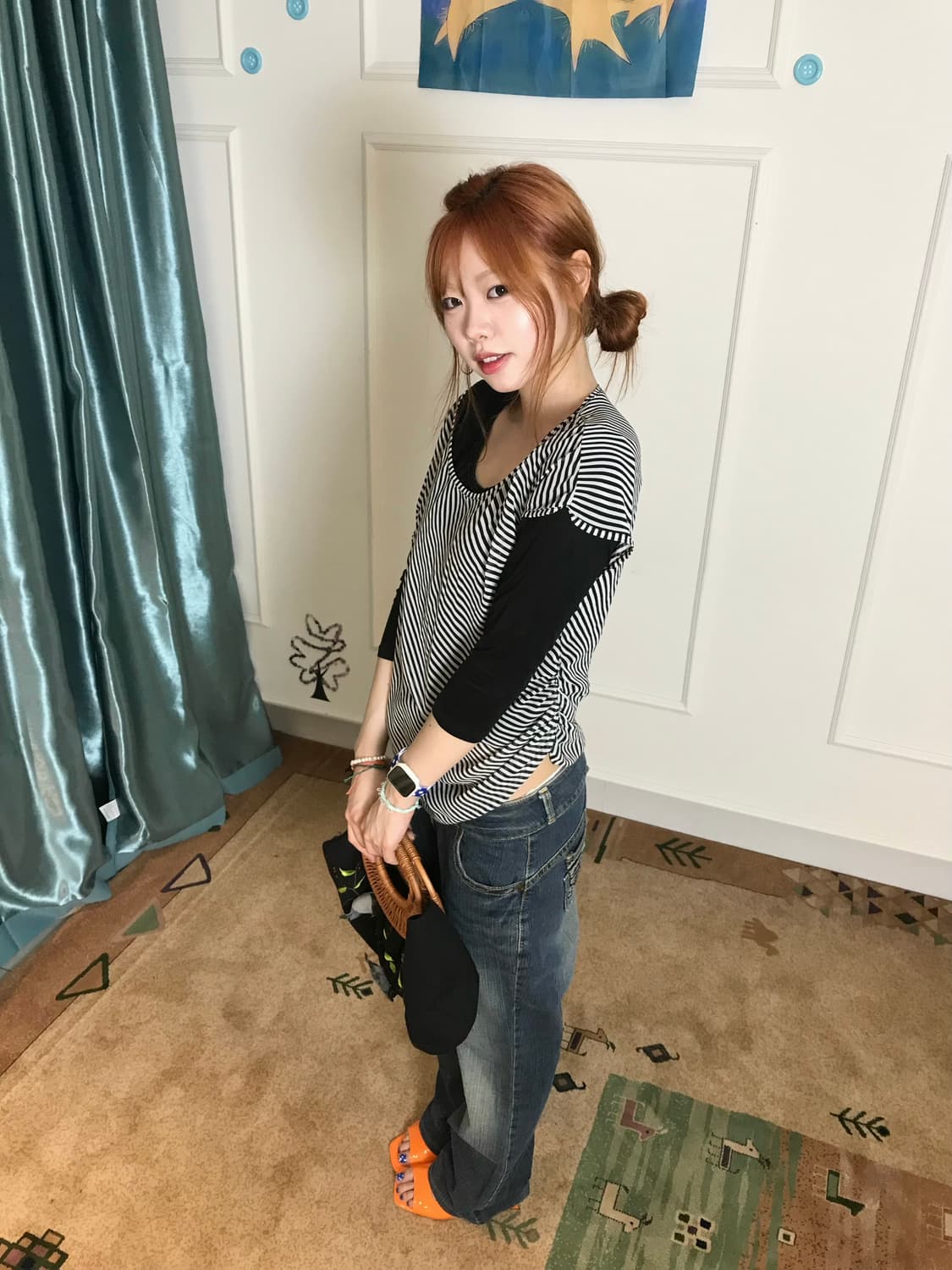 스트라이프 탑에 괴짜미 가득+ 포인트 워싱데님으로 캐주얼 빈티지 코디𖧧 상품이미지2