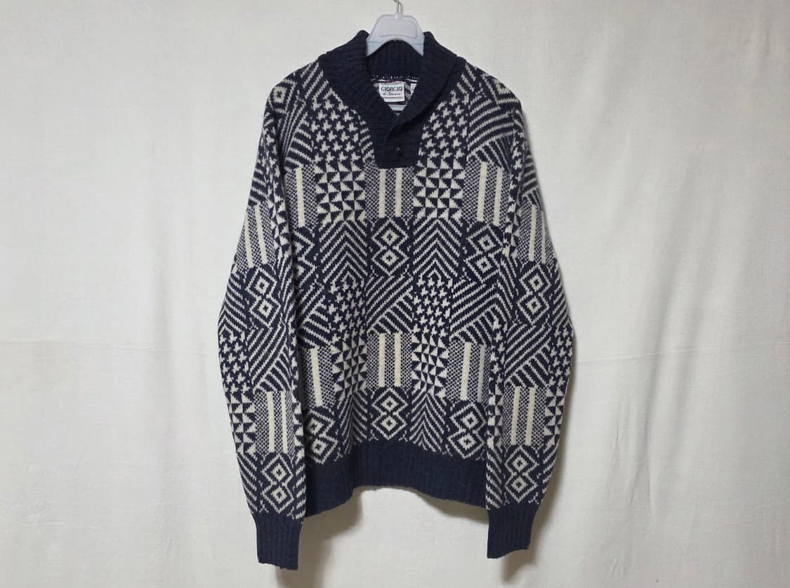 90s 이태리제 GIORGIO 순모 100% 투버튼 카라 니트티 상품이미지2