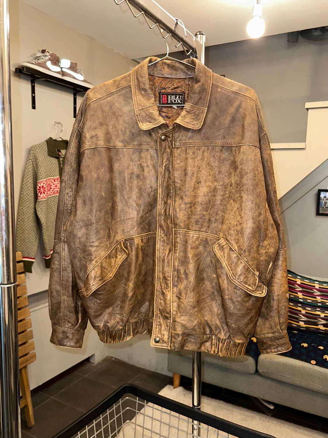 90’s Japanese real leather aging bomber  상품이미지3