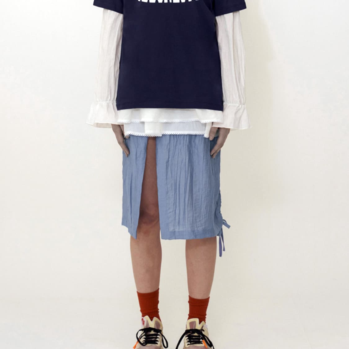 오드원아웃(odd one out) 플래트 스트링스커트 55-66 새상품 상품이미지5