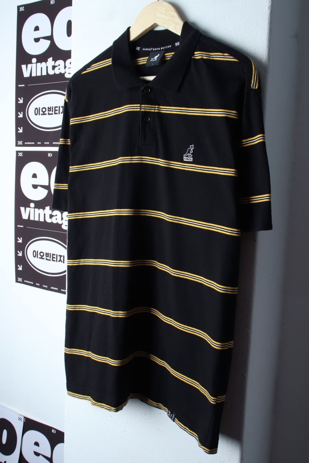 (L-XL) 캉골 반팔 카라 티셔츠 스트라이프 블랙 올드스쿨-H33001 상품이미지1