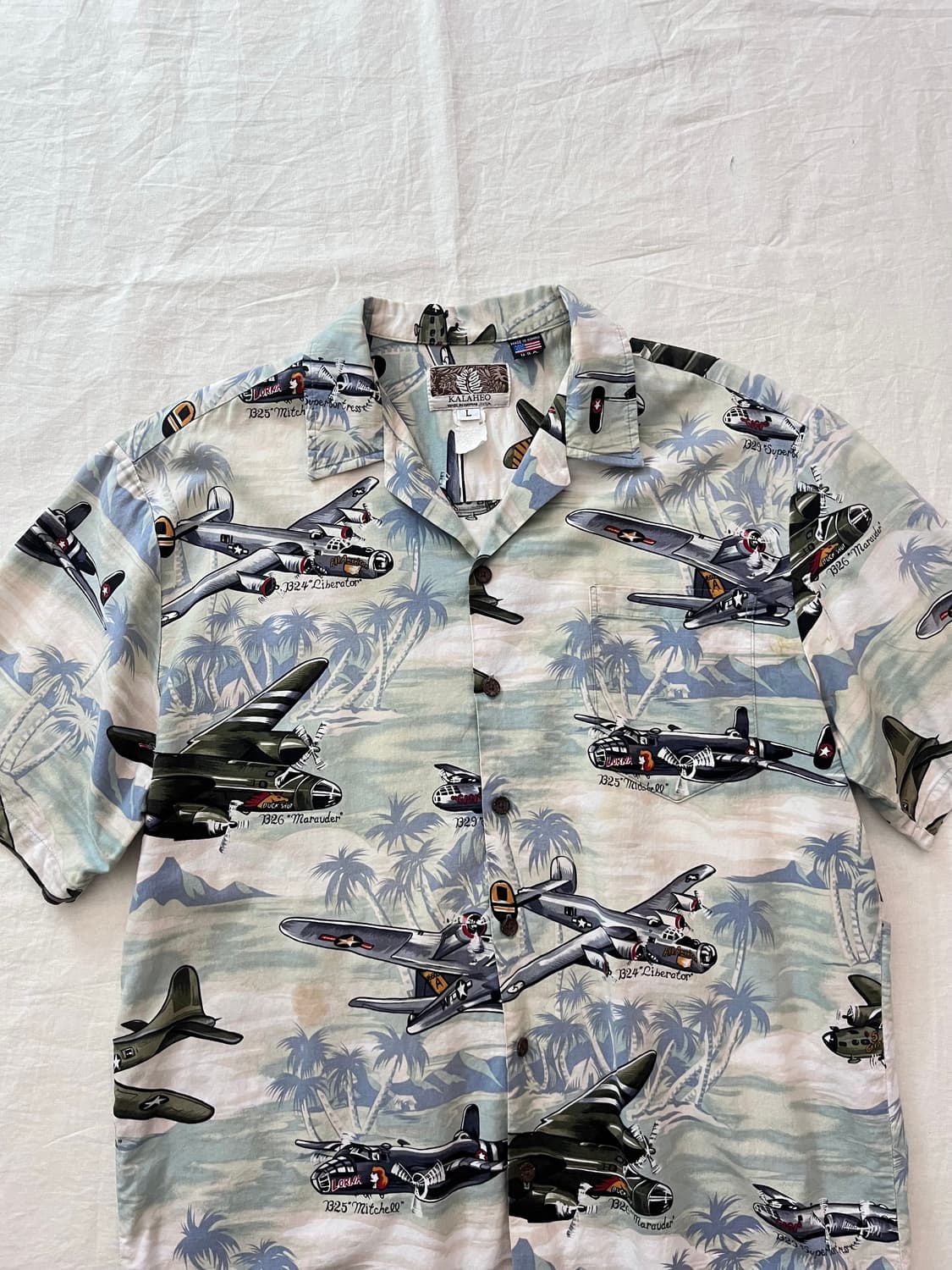 90s USA 빈티지 WWII 폭격기 하와이안 셔츠 상품이미지2