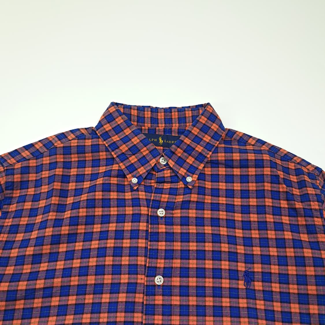 CK020 L 폴로 00s 오렌지네이비 모던 타탄체크 셔츠 남방 상품이미지2