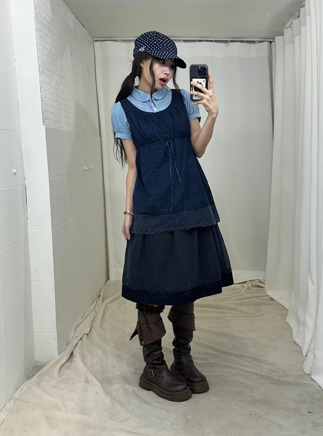 데일리 캐주얼 네이비 도트 모리걸 코디세트 상품이미지2