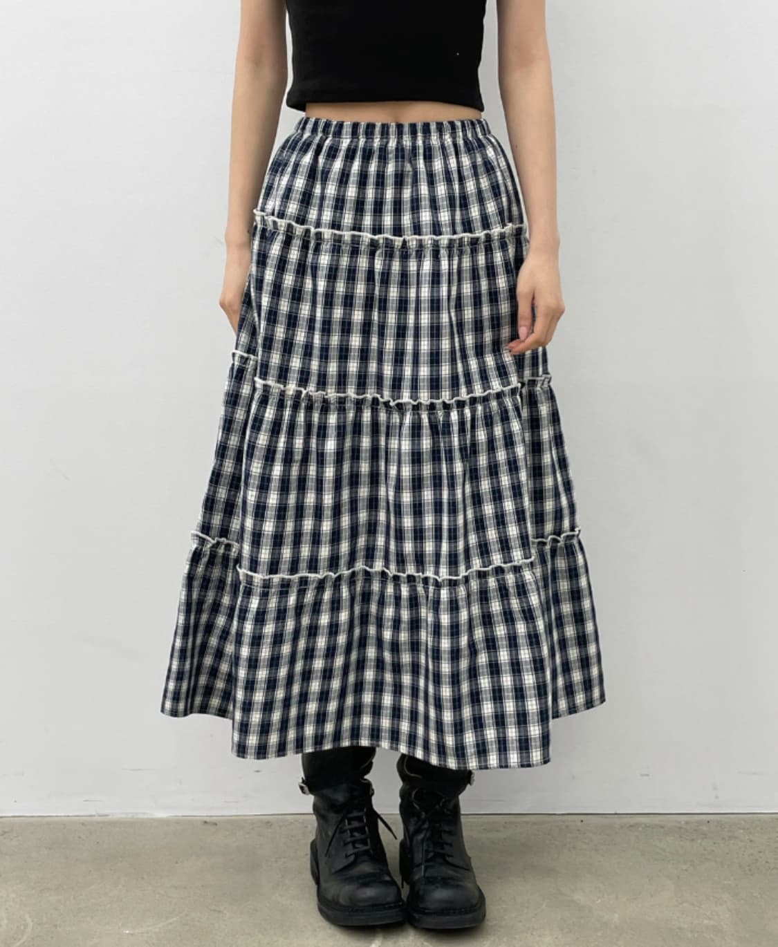블랙업 퓨오나 체크 플레어 스커트 상품이미지2
