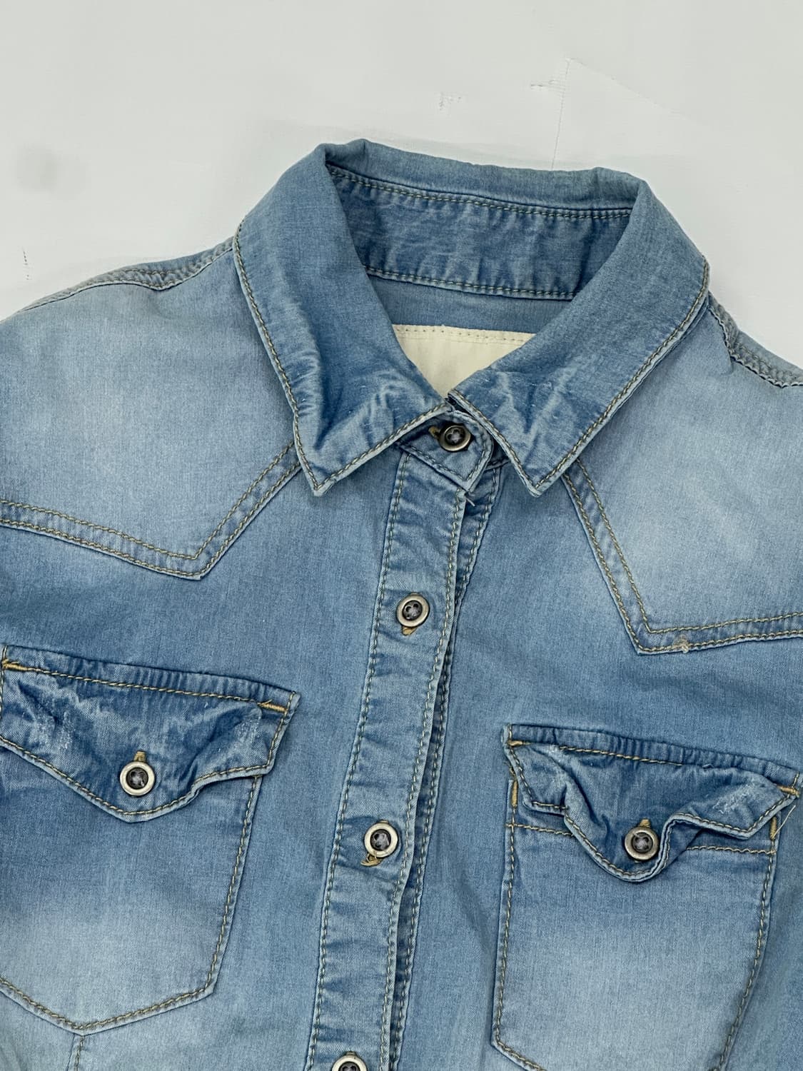 연청 데님 슬림핏 y2k 워싱 데님 셔츠 빈티지 보헤미안 펑크 핀터깔 상품이미지5