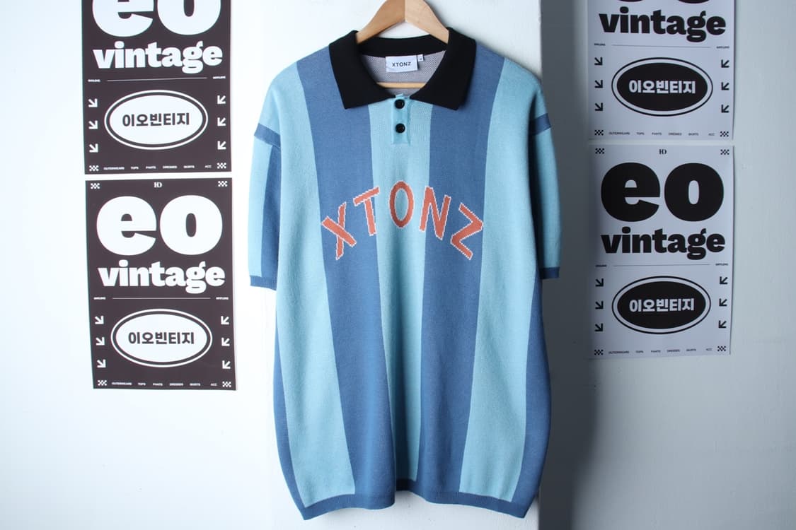 (M-XL) 엑스톤즈 반팔 카라 티셔츠 니트 스트라이프-H32510 상품이미지2
