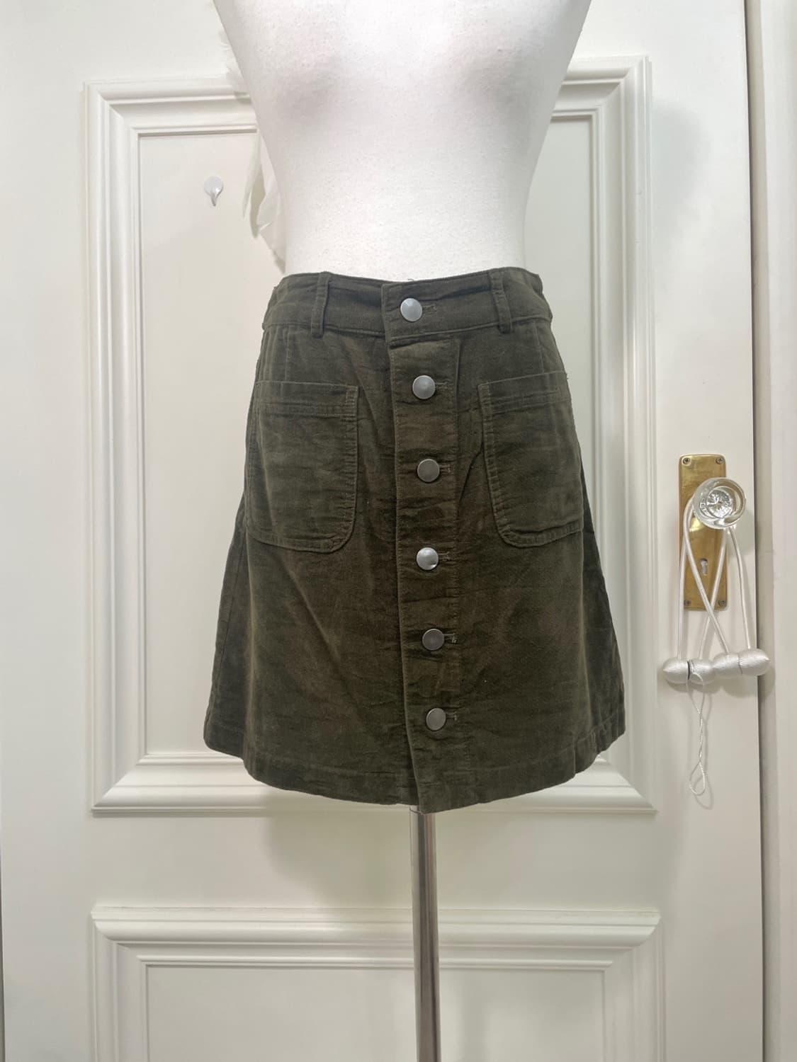 khaki corduroy basic skirt(size-S) 상품이미지5