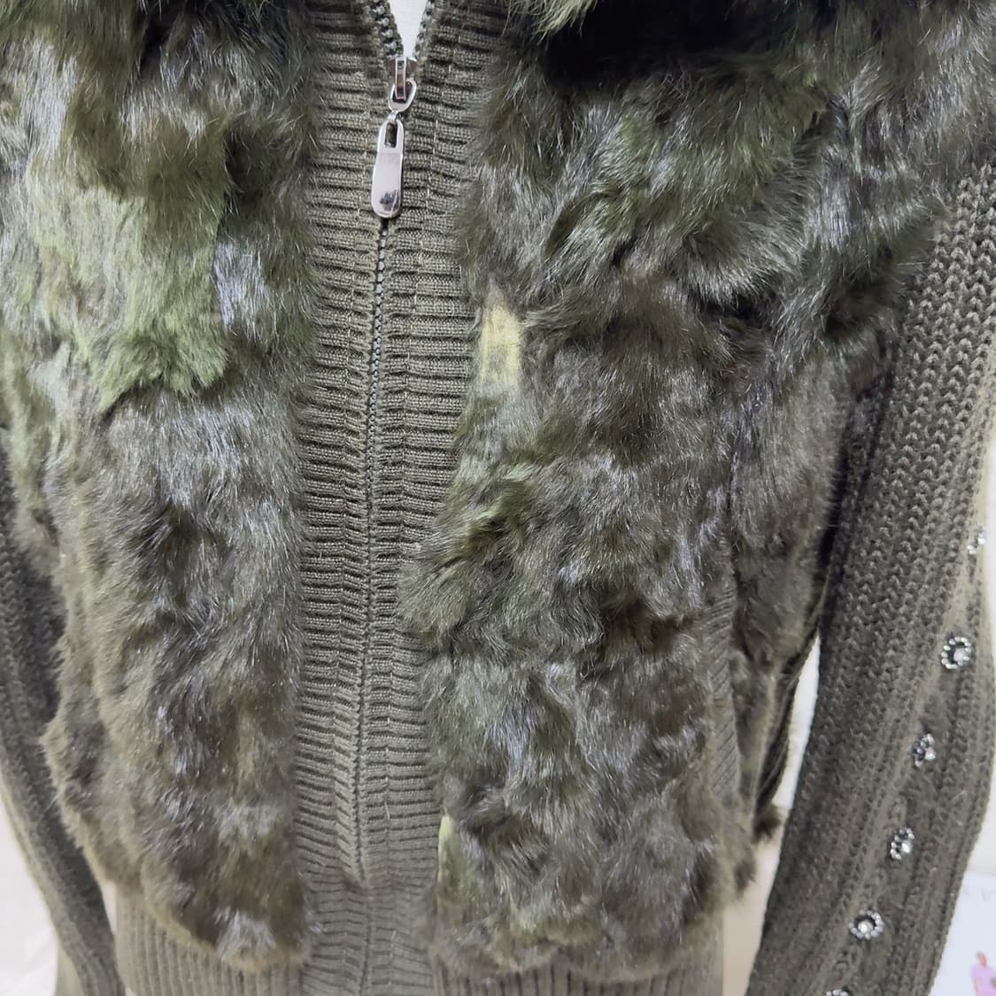 빈티지 말차티  토끼털 후드집업 큐빅 니트자켓 상품이미지5