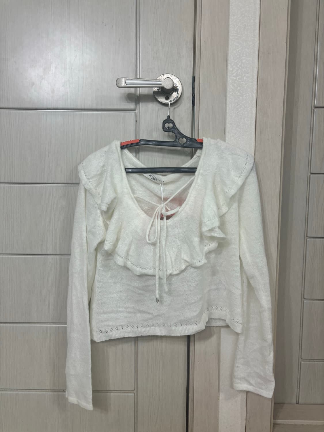 론론 러플 스카시 니트 블라우스 아이보리+스커트 세트 상품이미지6