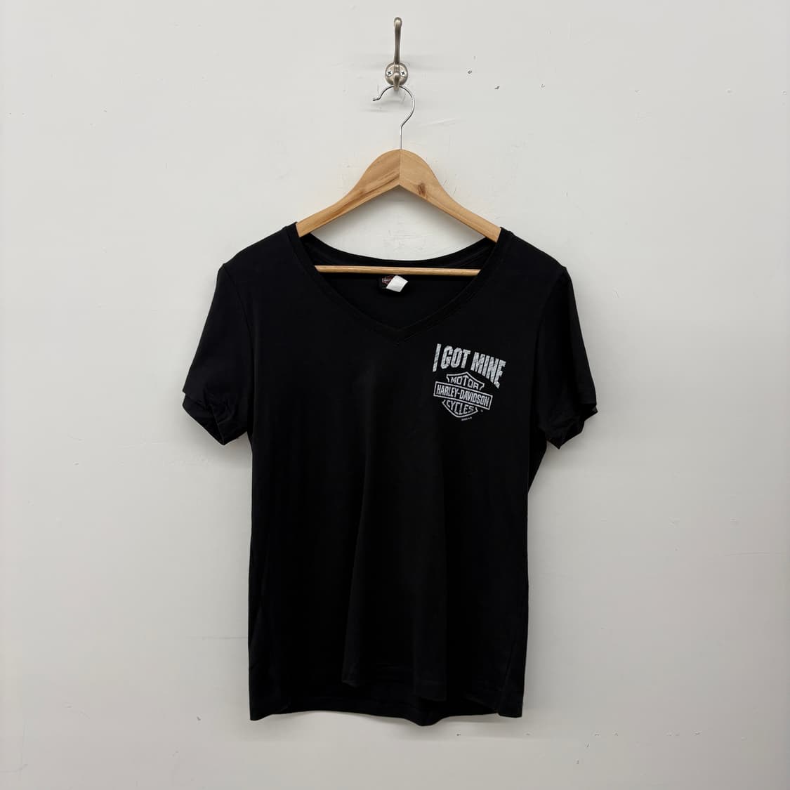 할리데이비슨 블랙 V넥 반팔 티셔츠 여성 L 상품이미지1