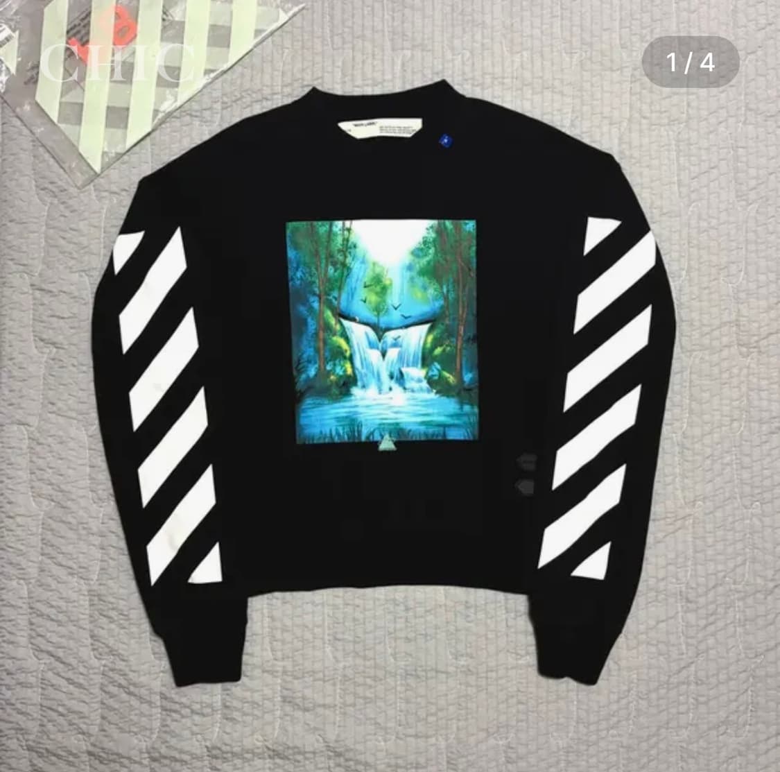 오프화이트 워터폴 애로우 맨투맨 (한정판, 블랙) 상품이미지1