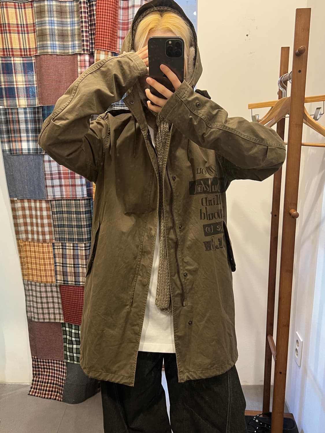 히스테릭글래머 카키 레터링 롱 파카 상품이미지1