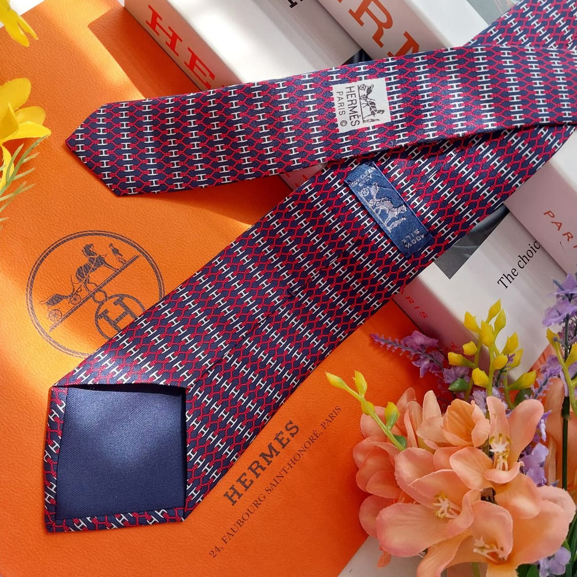 에르메스 실크 네이비 H 패턴 넥타이 8.2cm S~A+등급 K2549 상품이미지5
