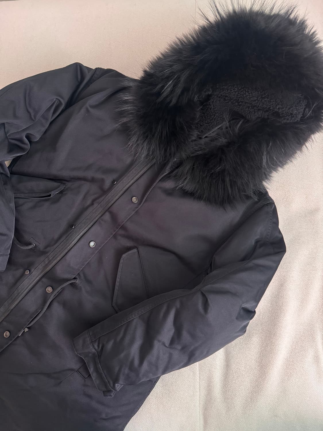 시스템 구스 블랙 퍼 후드 야상 점퍼 상품이미지1