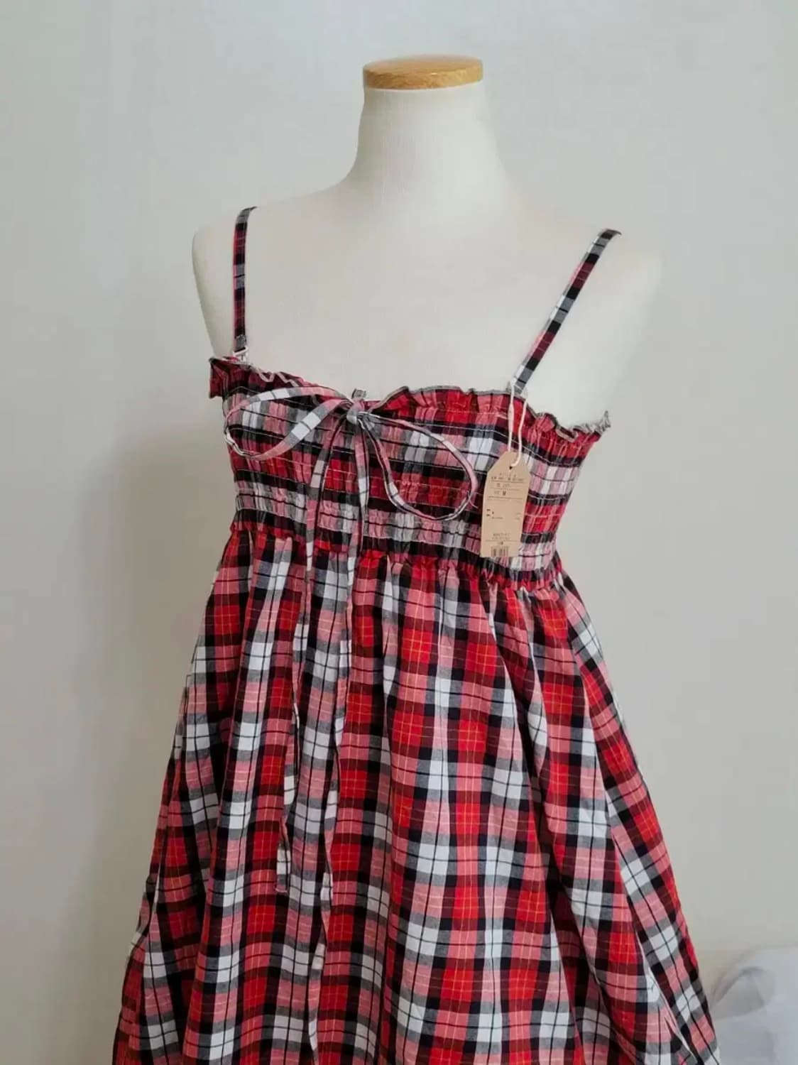 일본빈티지 새제품 레드체크 뷔스티에원피스 THE EMPORIUM 상품이미지1