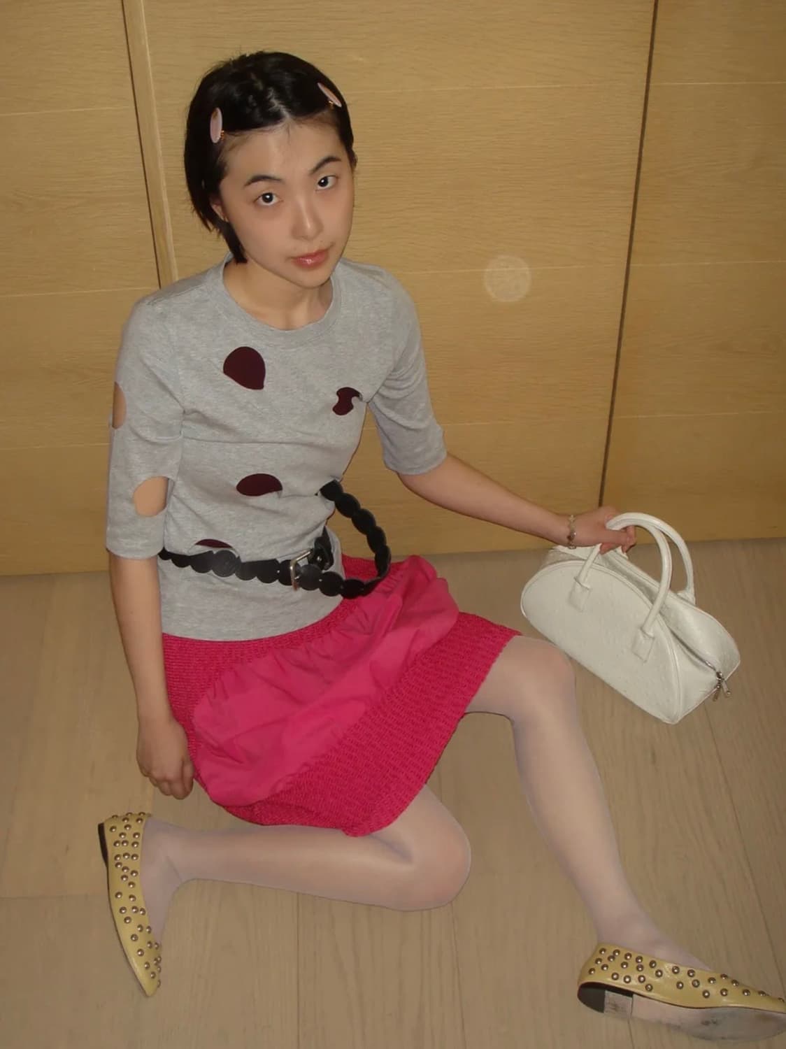 마조네 홀 디테일 티셔츠 멜란지 S 상품이미지4