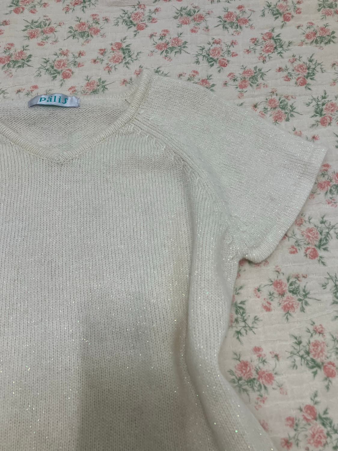 빈티지 화이트 펄 니트 반팔 1111 모리걸 y2k 스트릿 갸루 펑키 일 상품이미지5