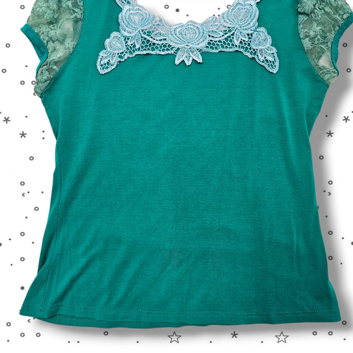 VTG 레이스 소매 스팽글 로즈 티셔츠 상품이미지6