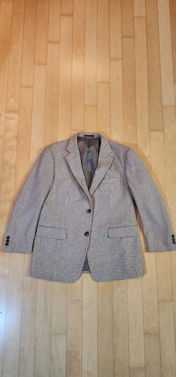 베이지 체크 모직 자켓 L 상품이미지4