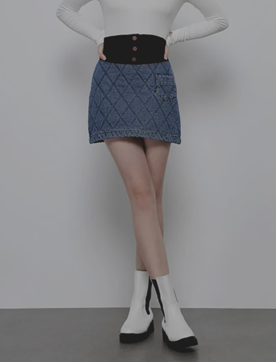 Sjyp 퀼트 데님 겨울 청 스커트 상품이미지2