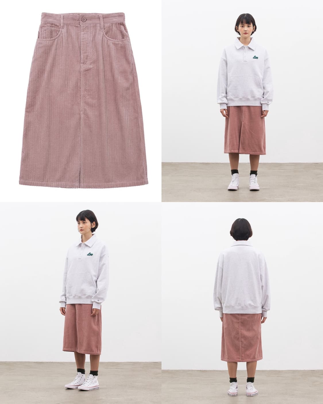 LEE 리 코듀로이 롱스커트 치마 핑크 S 상품이미지3