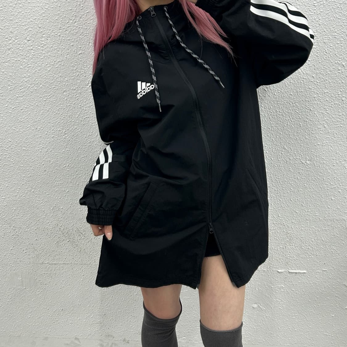 아디다스 에센셜로고 블랙 롱 후드 바람막이 2XL 상품이미지2