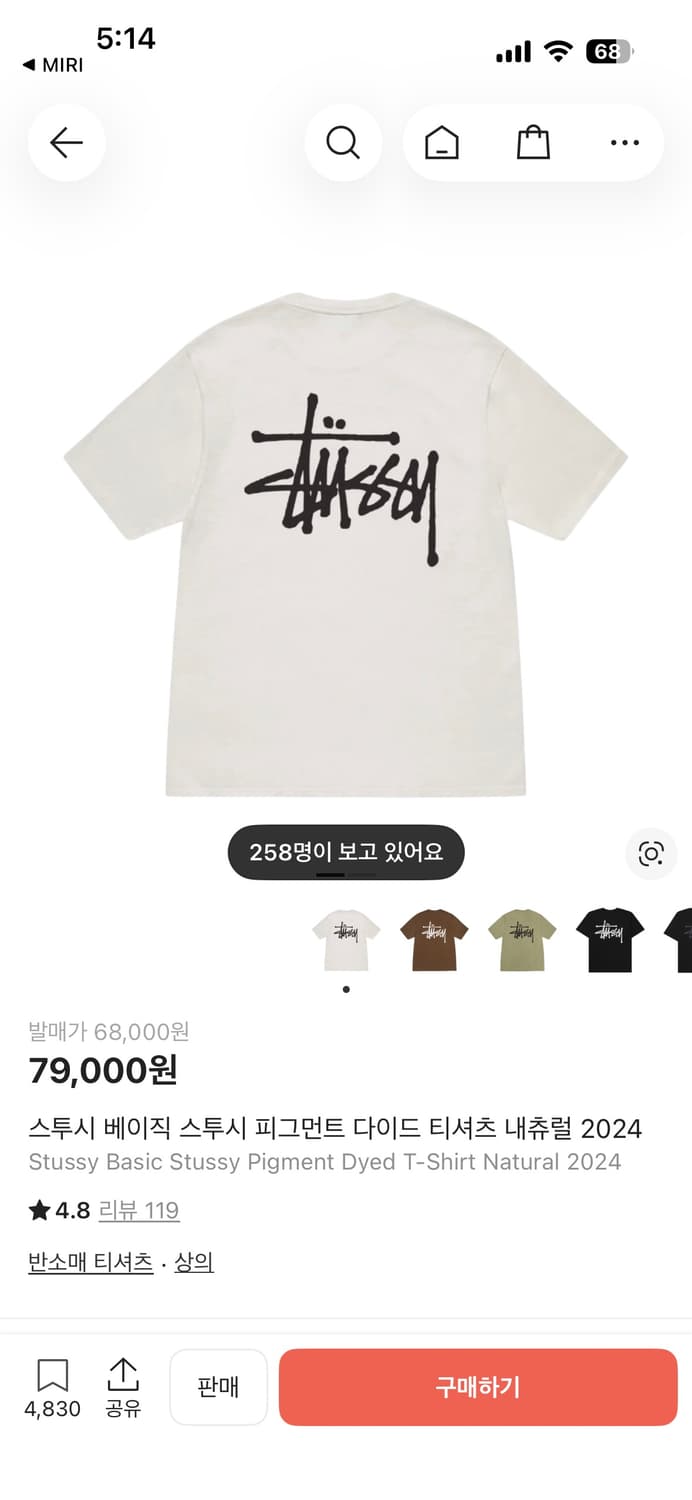 (XXL)스투시 피그먼트 반팔티셔츠 상품이미지1